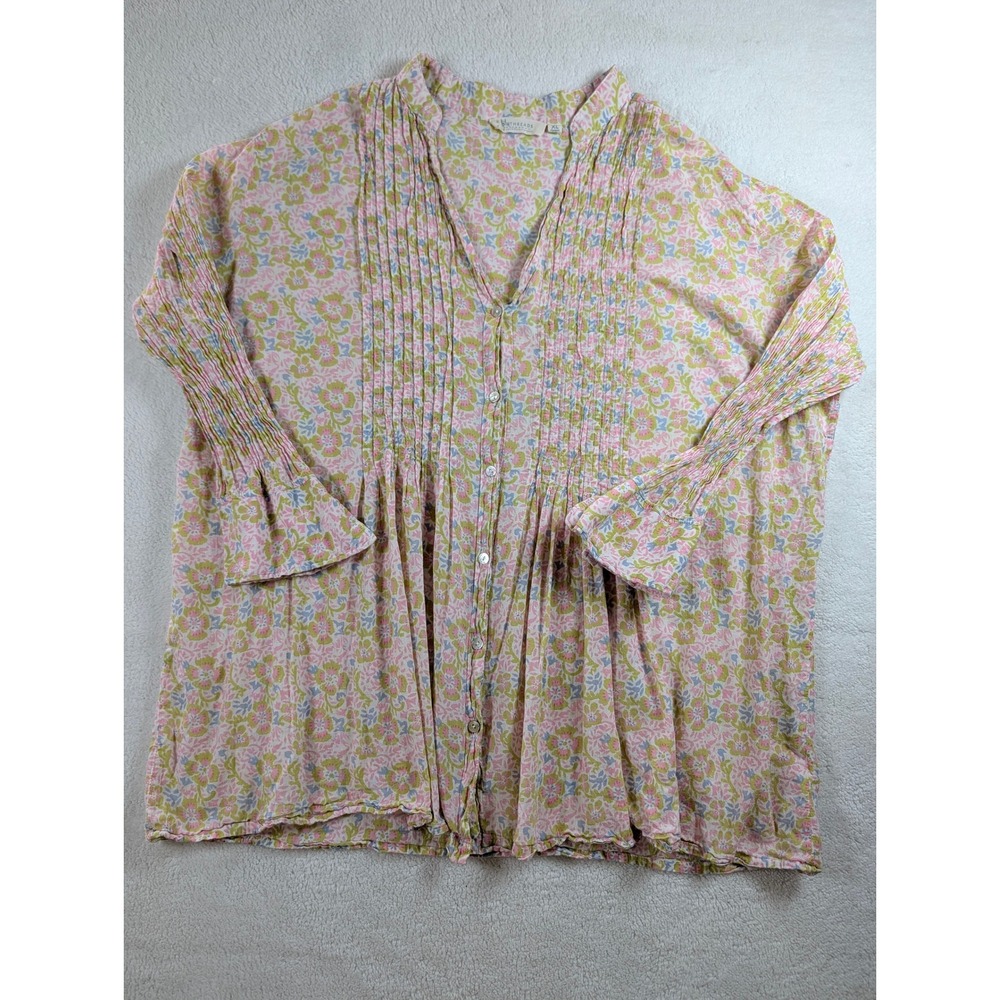Blu Threads Rockflowerpaper Floral Cotton Pintuck Blouse XL Pink Green Blue